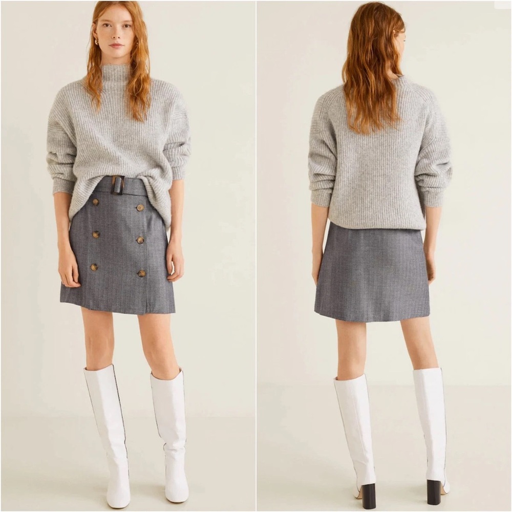 Mango Gray Double-Breasted Mini Skirt with Belt